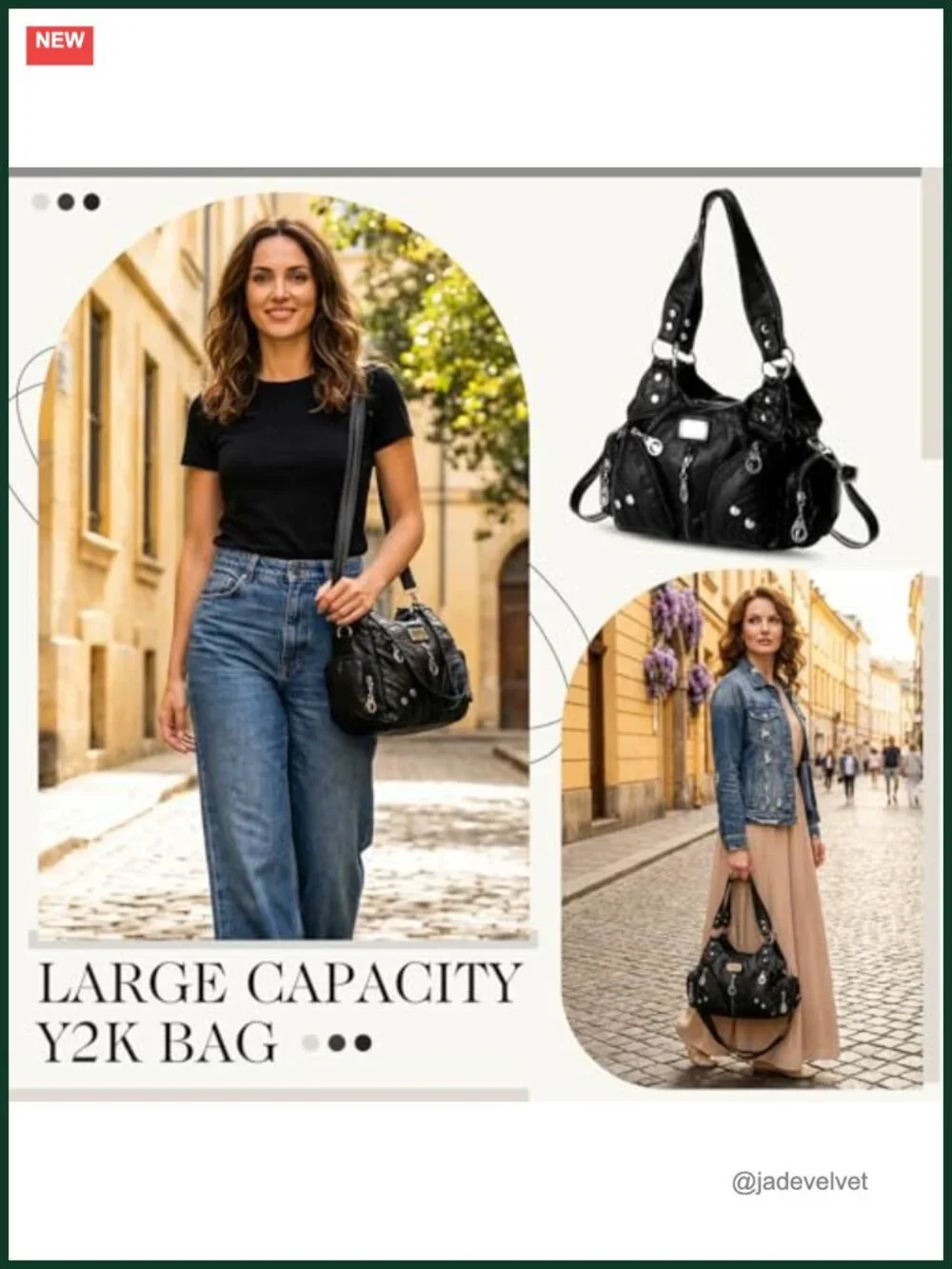 Y2K Hobo Vegan Leather Multi-Pocket Satchel Purse Handbag Goth Punk Crossbody